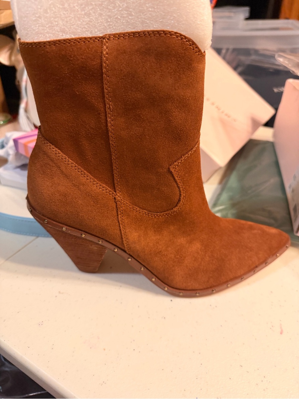 Chinese Laundry Rust Suede Pointed Western Bootie